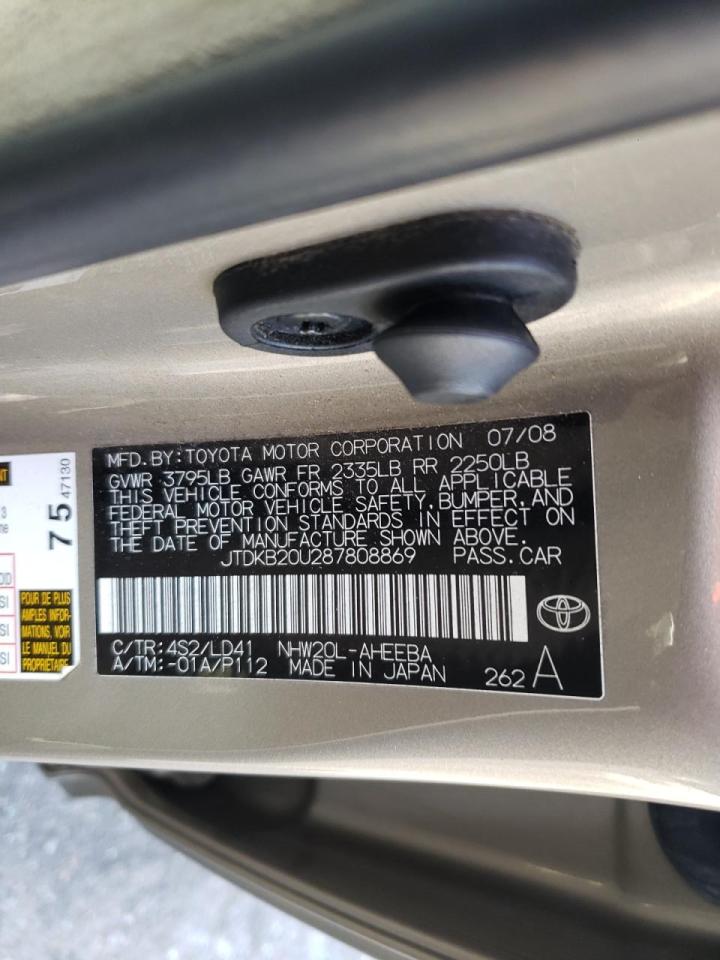 Photo 10 from auction – 2008 TOYOTA PRIUS with VIN JTDKB20U287808869
