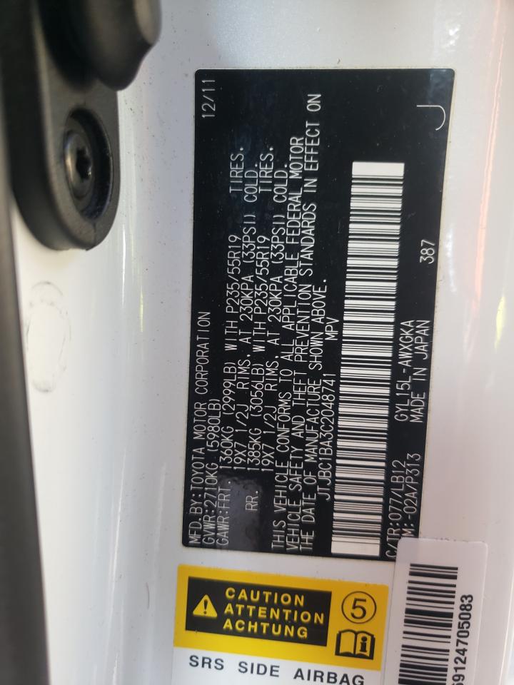 Photo 10 from auction – 2012 LEXUS RX 450 with VIN JTJBC1BA3C2048741
