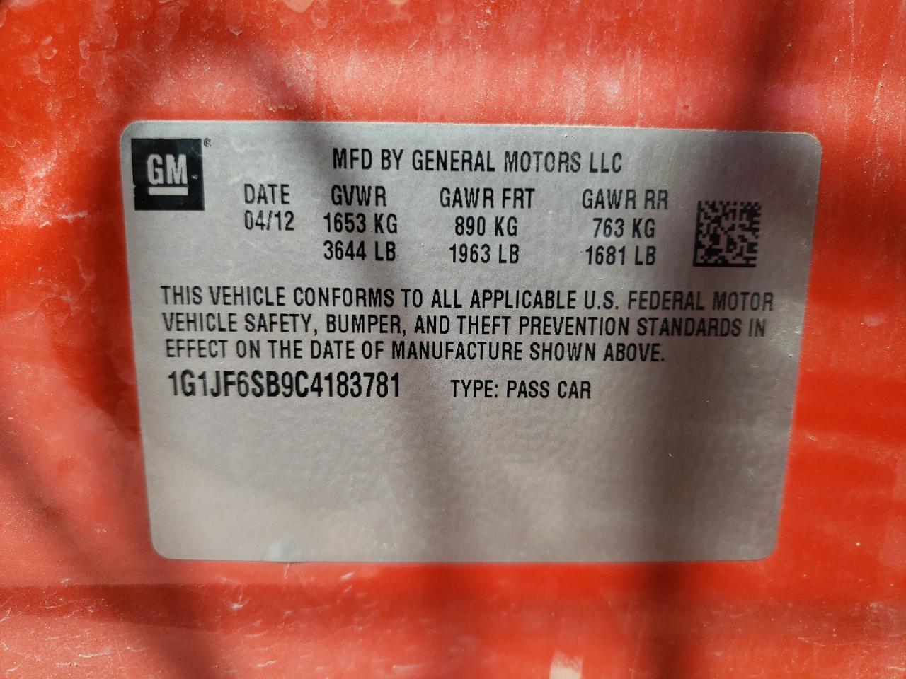 Photo 10 from auction – 2012 CHEVROLET SONIC LTZ with VIN 1G1JF6SB9C4183781