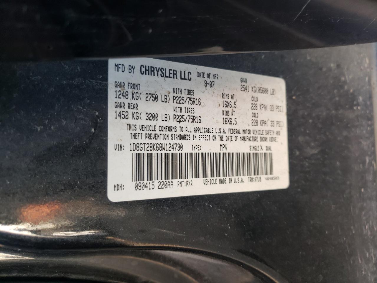 Photo 10 from auction – 2008 DODGE NITRO SXT with VIN 1D8GT28K68W124730