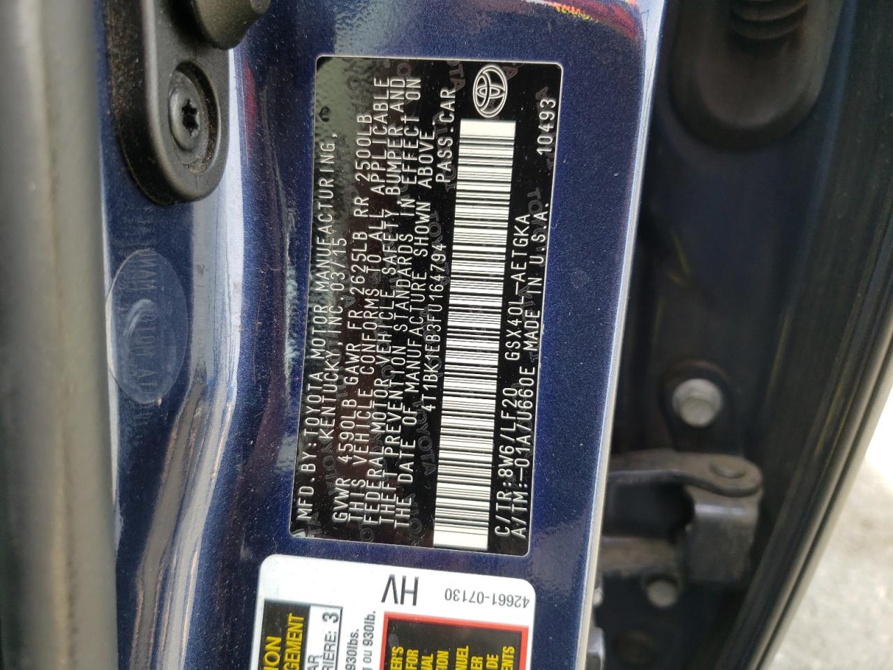 Photo 10 from auction – 2015 TOYOTA AVALON XLE with VIN 4T1BK1EB3FU164794