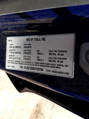 Photo 10 from auction – 2019 TESLA MODEL 3 with VIN 5YJ3E1EB6KF433194
