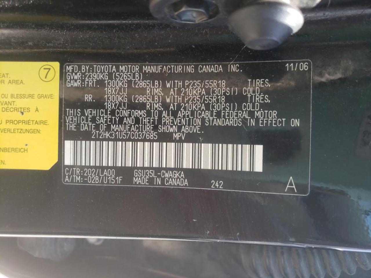 Photo 10 from auction – 2007 LEXUS RX 350 with VIN 2T2HK31U57C037685