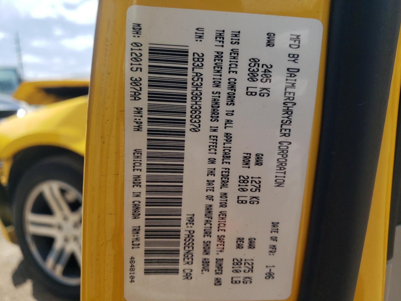 Photo 10 from auction – 2006 DODGE CHARGER R/ with VIN 2B3LA53H36H369370