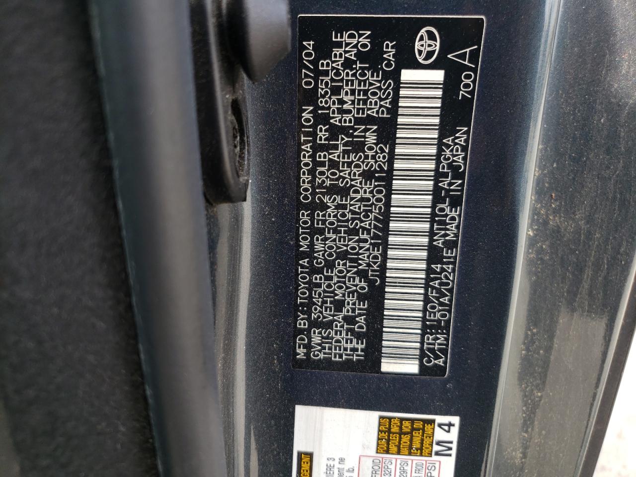 Photo 10 from auction – 2005 TOYOTA SCION TC with VIN JTKDE177750011282