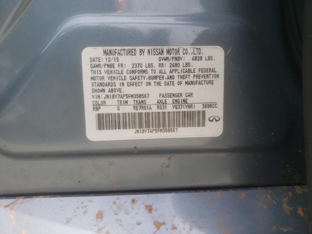 Photo 10 from auction – 2015 INFINITI Q50 BASE with VIN JN1BV7AP5FM358567