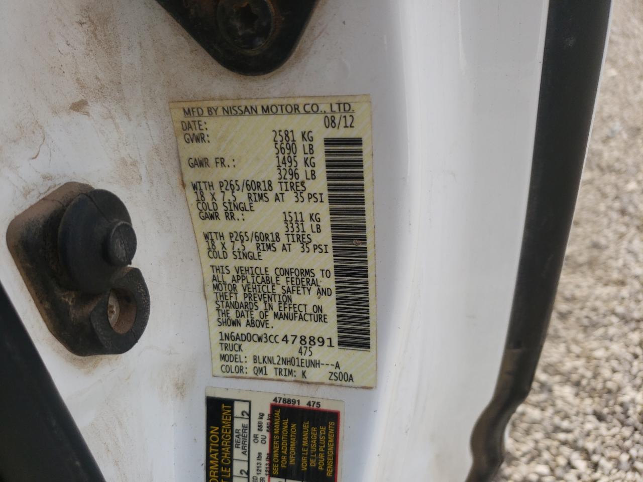 Photo 10 from auction – 2012 NISSAN FRONTIER S with VIN 1N6AD0CW3CC478891