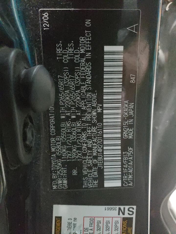 Photo 10 from auction – 2007 TOYOTA 4RUNNER SR with VIN JTEBU14R270116110