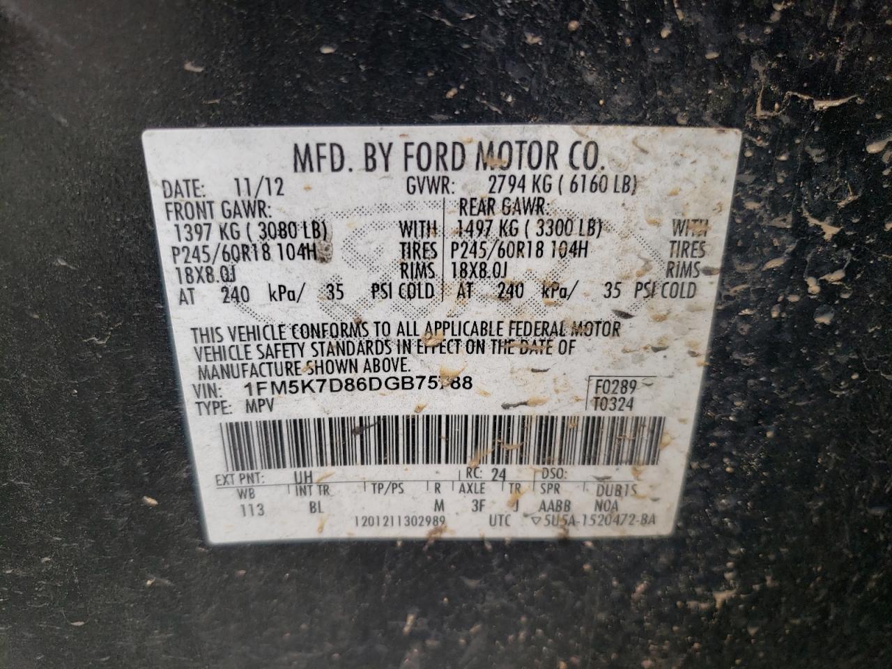 Foto 10 de la subasta – 2013 FORD EXPLORER X con VIN 1FM5K7D86DGB75788