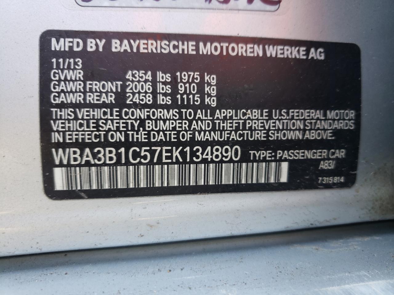 Photo 10 from auction – 2014 BMW 320 I with VIN WBA3B1C57EK134890