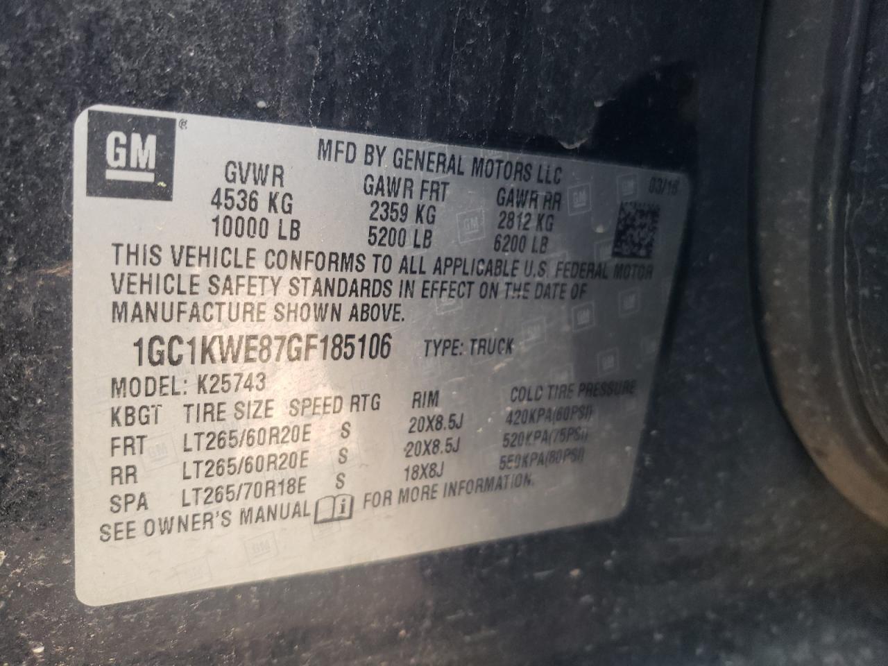 Photo 10 from auction – 2016 CHEVROLET SILVERADO with VIN 1GC1KWE87GF185106