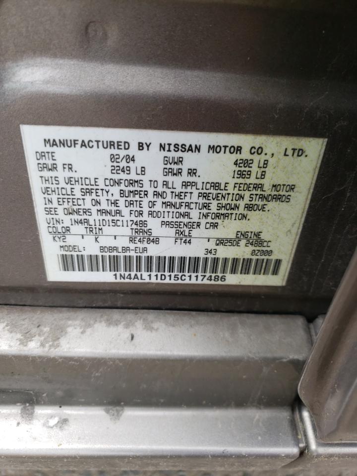 Photo 10 from auction – 2005 NISSAN ALTIMA S with VIN 1N4AL11D15C117486