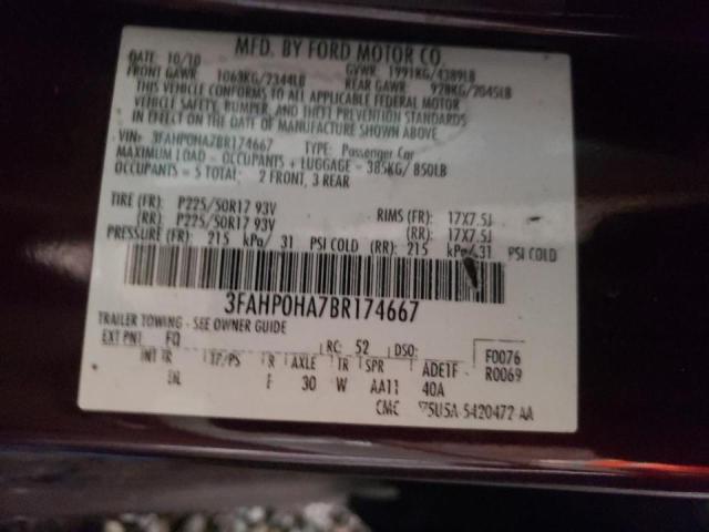 Photo 10 from auction – 2011 FORD FUSION SE with VIN 3FAHP0HA7BR174667