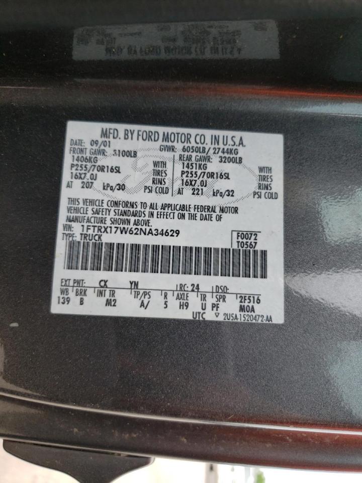 Photo 10 from auction – 2002 FORD F150 with VIN 1FTRX17W62NA34629
