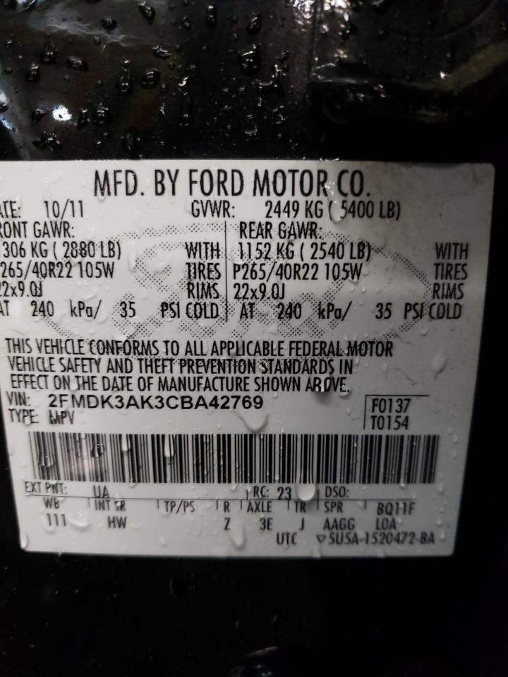 Photo 10 from auction – 2012 FORD EDGE SPORT with VIN 2FMDK3AK3CBA42769