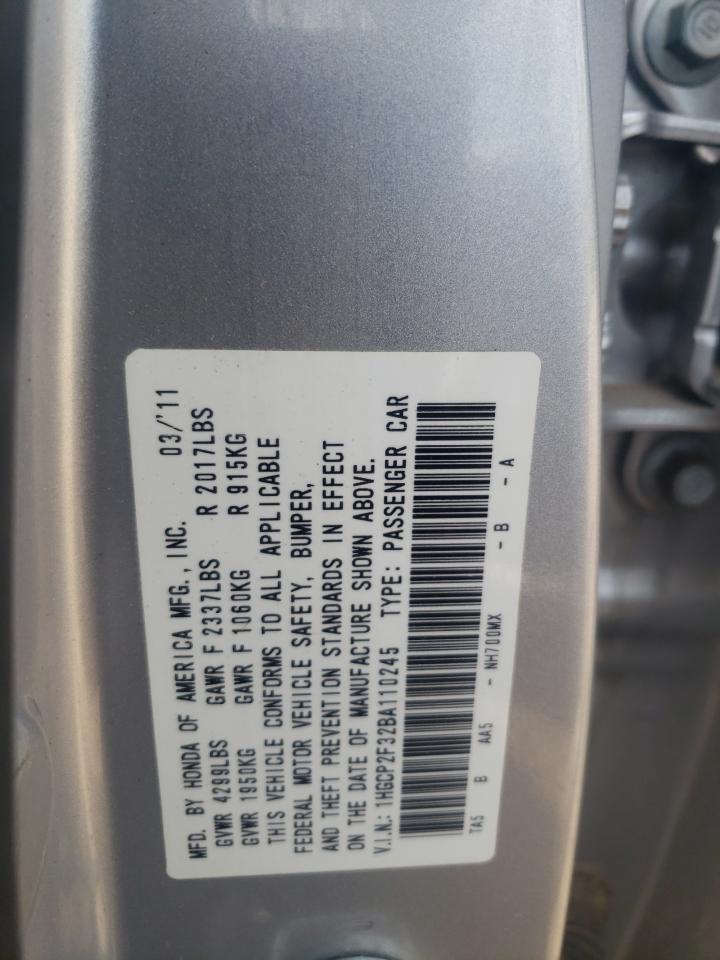Photo 10 from auction – 2011 HONDA ACCORD LX with VIN 1HGCP2F32BA110245