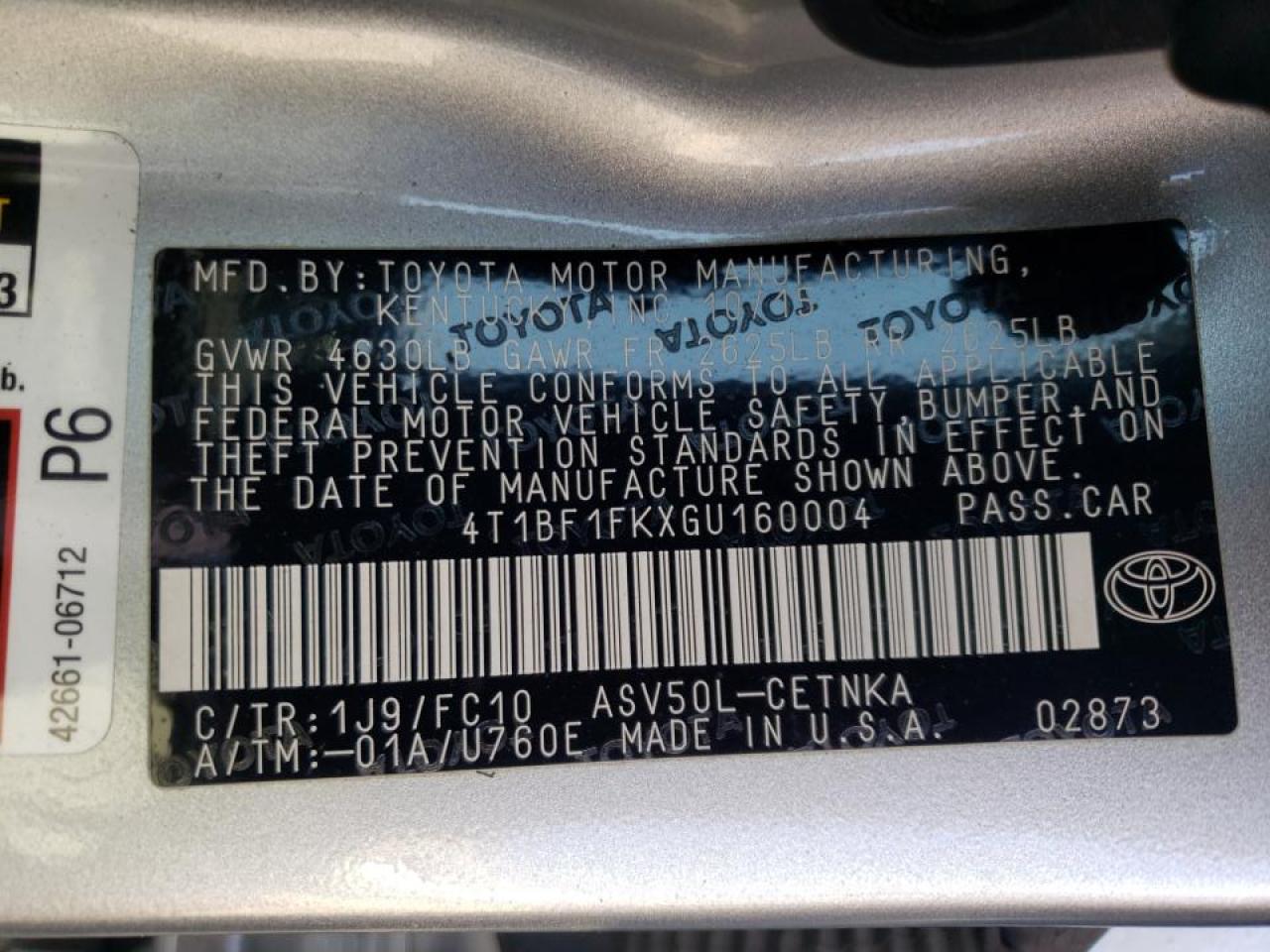 Photo 10 from auction – 2016 TOYOTA CAMRY LE with VIN 4T1BF1FKXGU160004