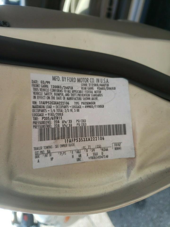 Photo 10 from auction – 1999 FORD TAURUS SE with VIN 1FAFP53S3XA222106