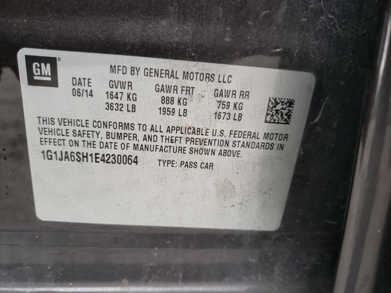 Photo 10 from auction – 2014 CHEVROLET SONIC LS with VIN 1G1JA6SH1E4230064