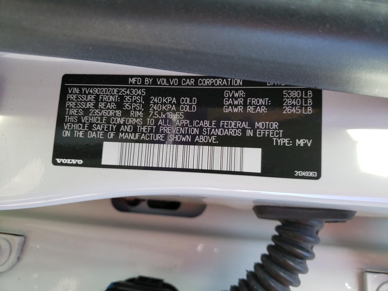 Photo 10 from auction – 2014 VOLVO XC60 with VIN YV4902DZ0E2543045