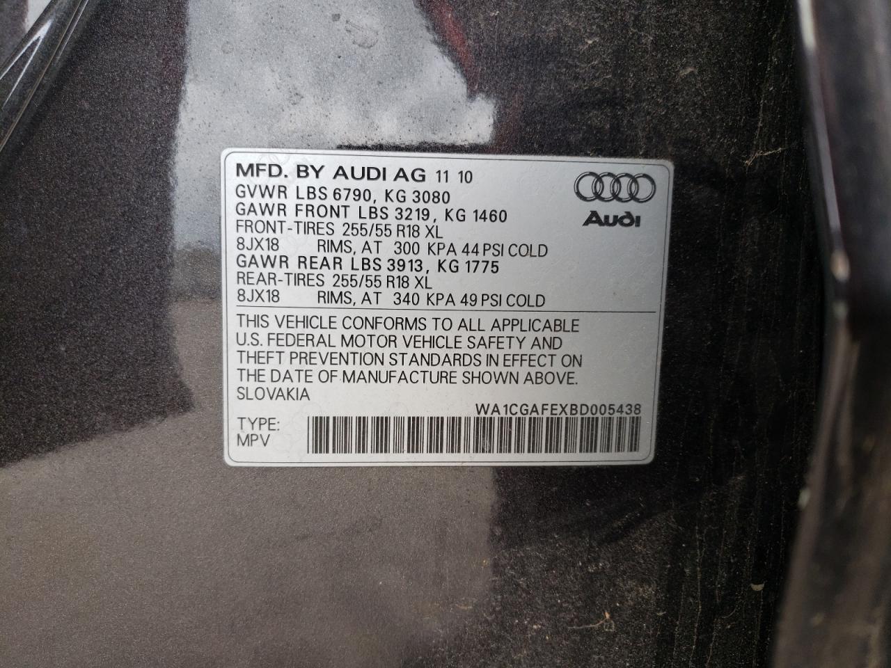 Photo 10 from auction – 2011 AUDI Q7 PREMIUM with VIN WA1CGAFEXBD005438