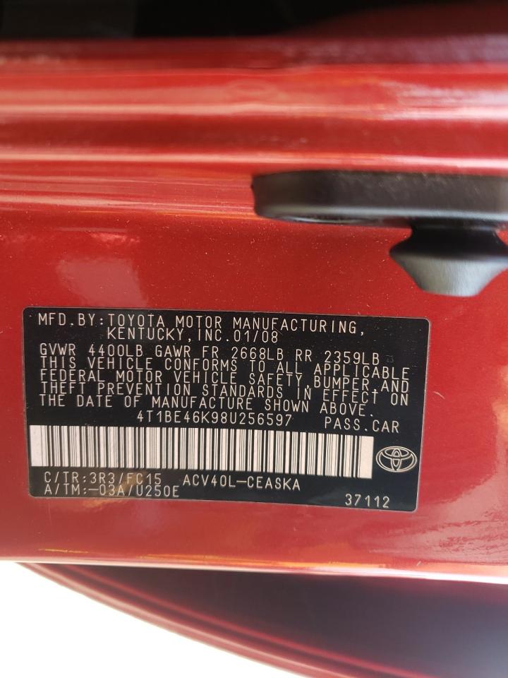 Photo 10 from auction – 2008 TOYOTA CAMRY CE with VIN 4T1BE46K98U256597
