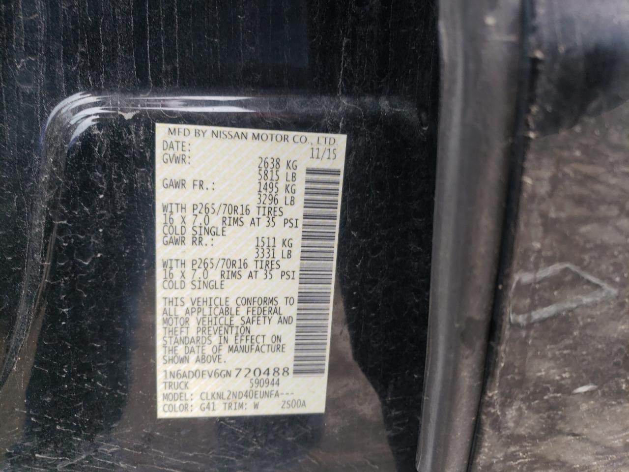 Photo 10 from auction – 2016 NISSAN FRONTIER S with VIN 1N6AD0EV6GN720488