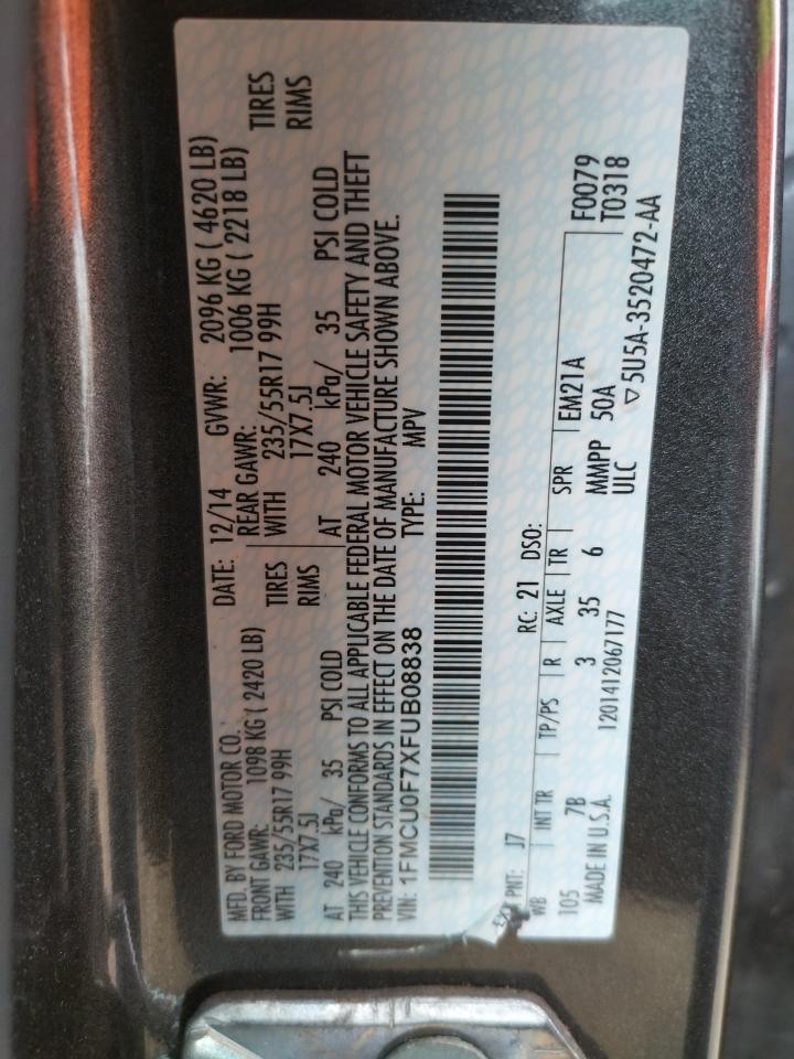 Photo 10 from auction – 2015 FORD ESCAPE S with VIN 1FMCU0F7XFUB08838