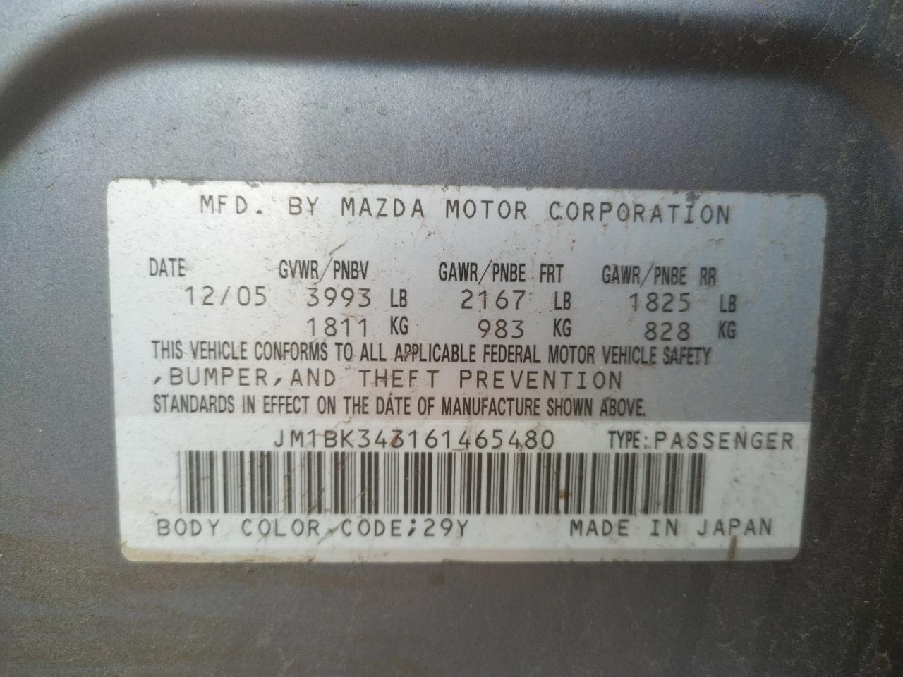 Photo 10 from auction – 2006 MAZDA 3 HATCHBAC with VIN JM1BK343161465480