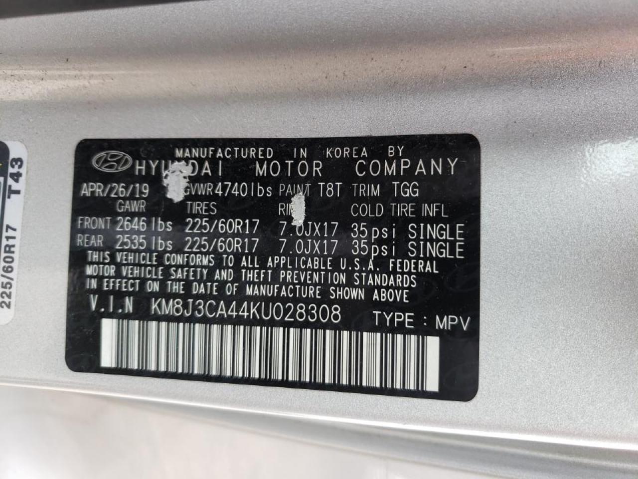Photo 10 from auction – 2019 HYUNDAI TUCSON LIM with VIN KM8J3CA44KU028308