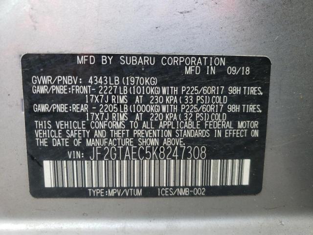 Photo 10 from auction – 2019 SUBARU CROSSTREK with VIN JF2GTAEC5K8247308