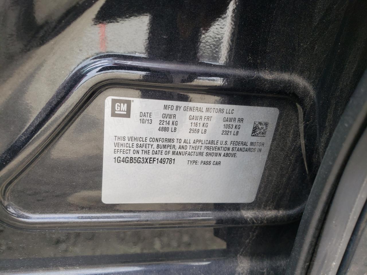 Photo 10 from auction – 2014 BUICK LACROSSE with VIN 1G4GB5G3XEF149781