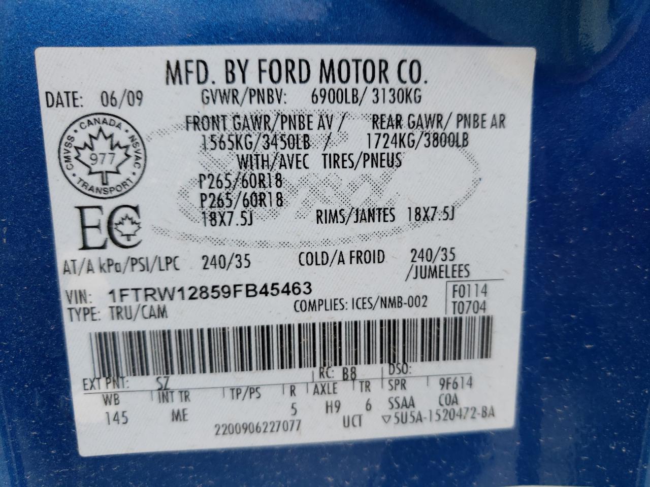Photo 10 from auction – 2009 FORD F150 SUPER with VIN 1FTRW12859FB45463