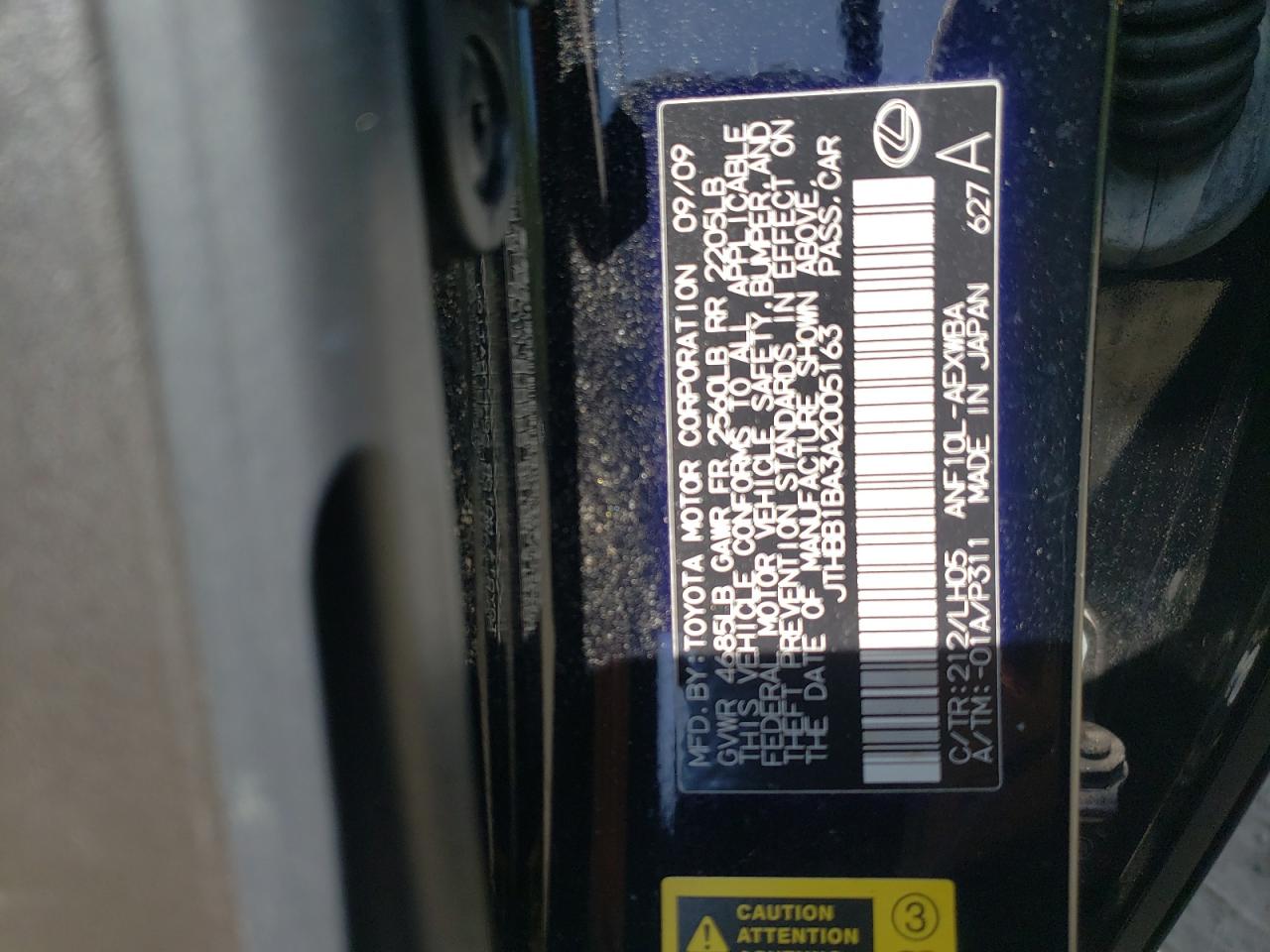 Photo 10 from auction – 2010 LEXUS HS 250H with VIN JTHBB1BA3A2005163