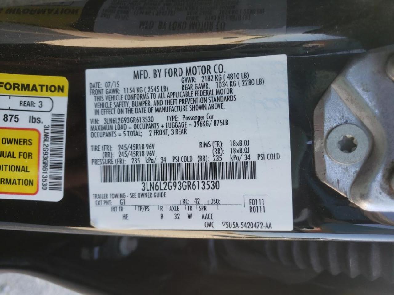 Photo 10 from auction – 2016 LINCOLN MKZ with VIN 3LN6L2G93GR613530