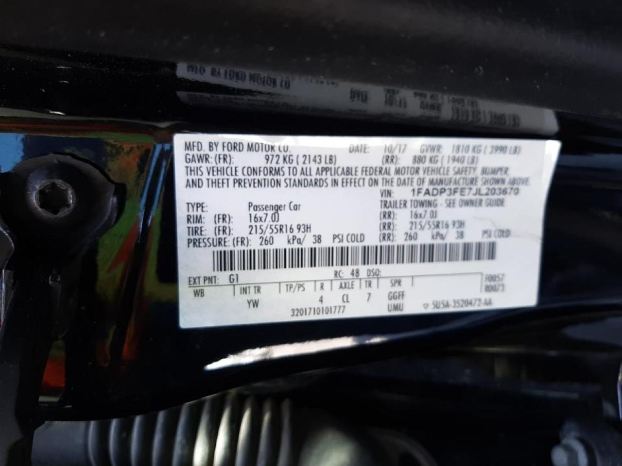 Photo 10 from auction – 2018 FORD FOCUS SE with VIN 1FADP3FE7JL203670