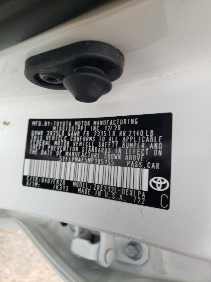 Photo 10 from auction – 2021 TOYOTA COROLLA LE with VIN 5YFEPMAE5MP195155