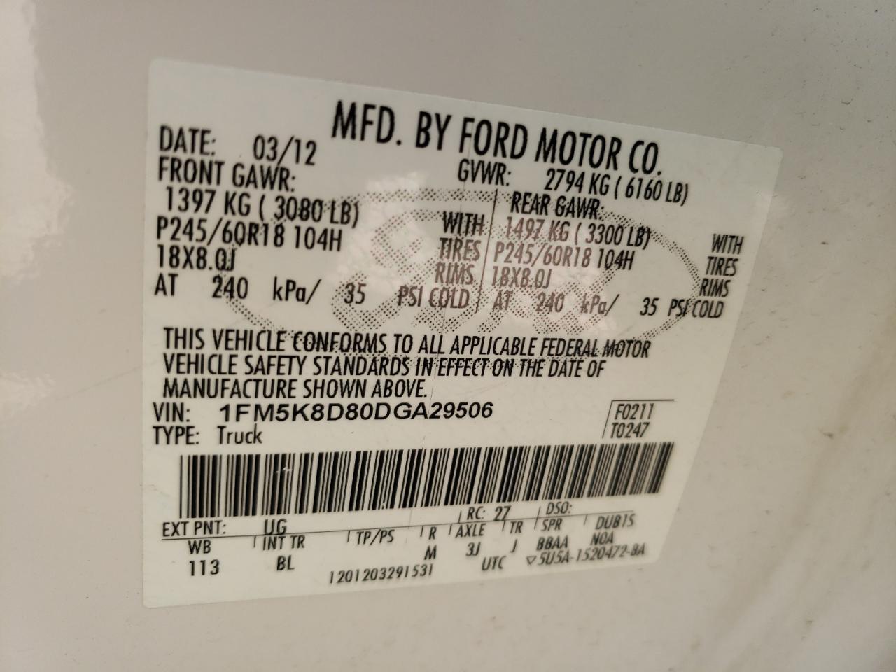 Photo 10 from auction – 2013 FORD EXPLORER X with VIN 1FM5K8D80DGA29506