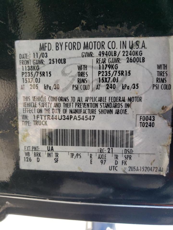 Photo 10 from auction – 2004 FORD RANGER SUP with VIN 1FTYR44U34PA54547