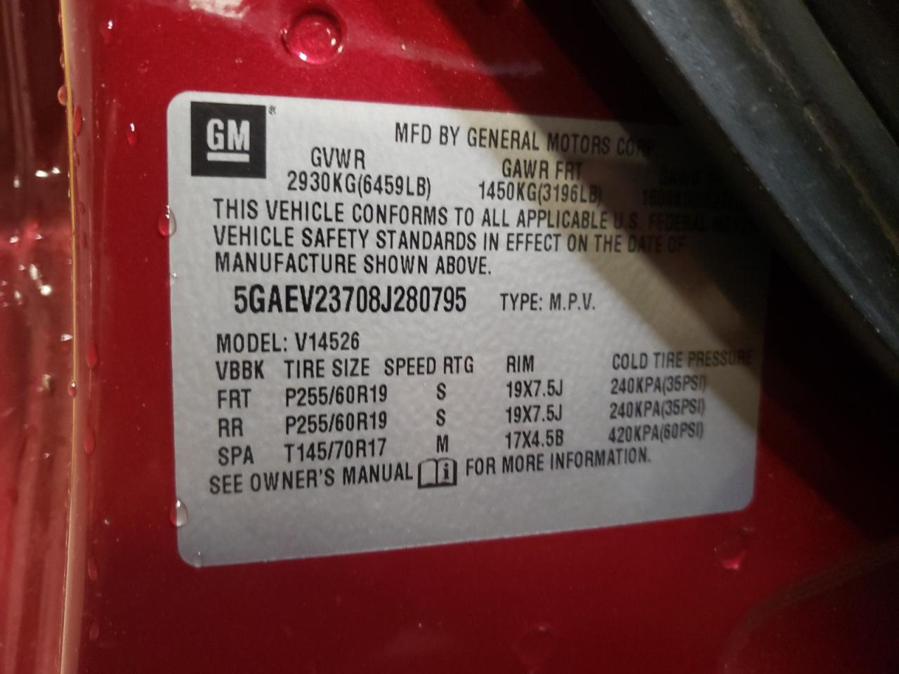 Photo 10 from auction – 2008 BUICK ENCLAVE CX with VIN 5GAEV23708J280795