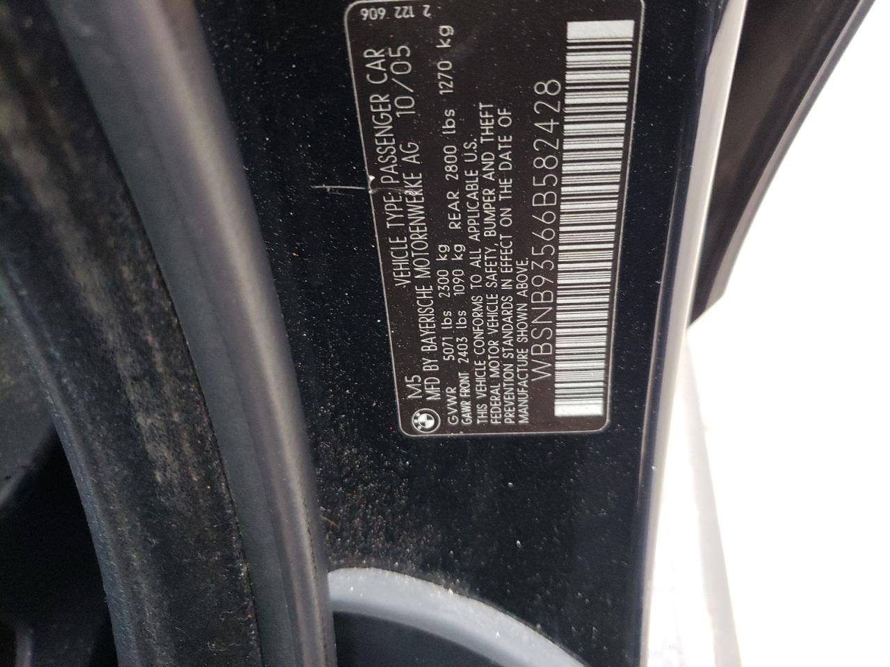 Photo 10 from auction – 2006 BMW M5 with VIN WBSNB93566B582428