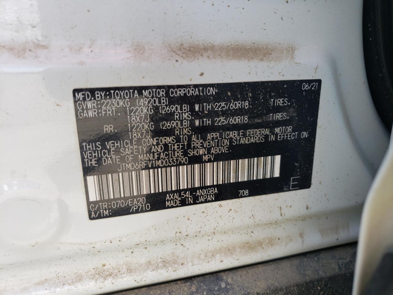 Photo 10 from auction – 2021 TOYOTA RAV4 LIMIT with VIN JTMD6RFV1MD033790