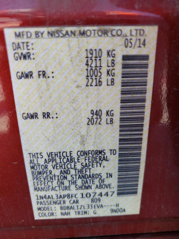 Photo 10 from auction – 2015 NISSAN ALTIMA 2.5 with VIN 1N4AL3AP8FC107447