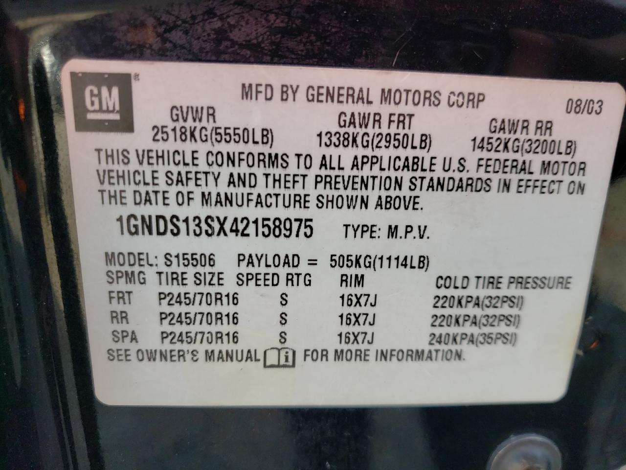 Photo 10 from auction – 2004 CHEVROLET TRAILBLAZE with VIN 1GNDS13SX42158975