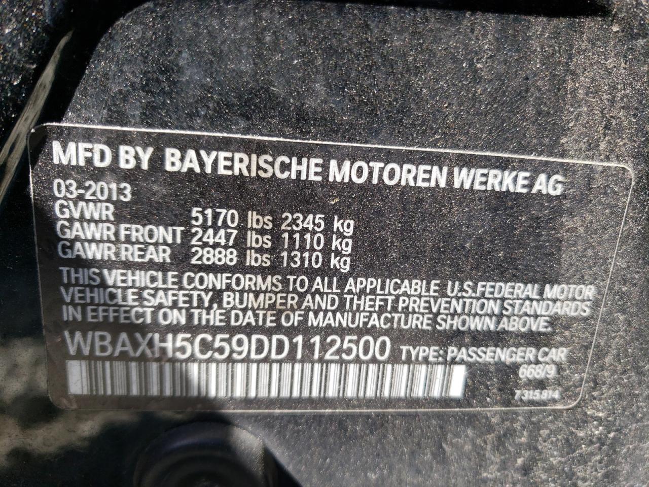 Photo 10 from auction – 2013 BMW 528 XI with VIN WBAXH5C59DD112500