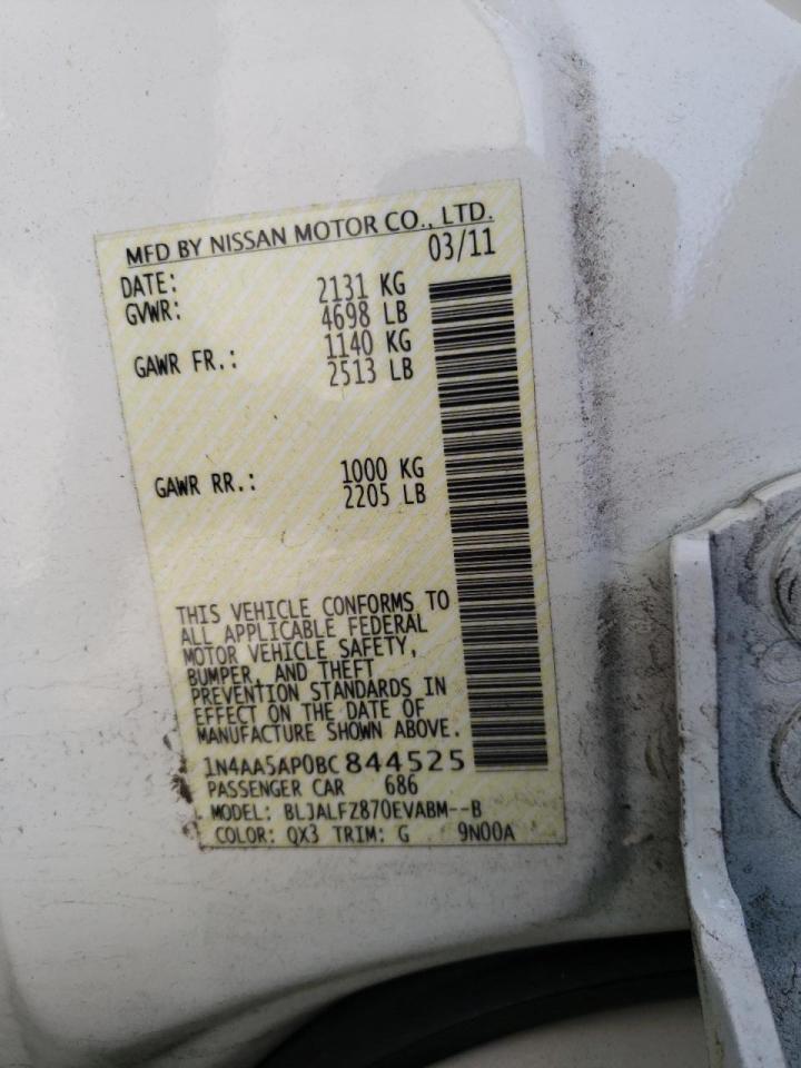 Photo 10 from auction – 2011 NISSAN MAXIMA S with VIN 1N4AA5AP0BC844525
