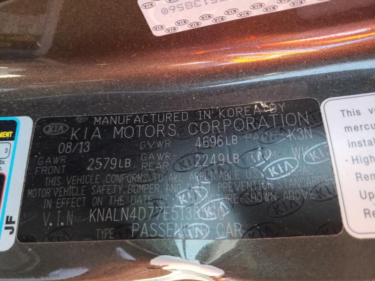 Photo 10 from auction – 2014 KIA CADENZA PR with VIN KNALN4D77E5138560