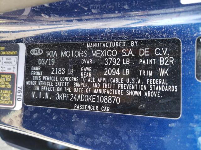 Photo 10 from auction – 2019 KIA FORTE FE with VIN 3KPF24AD0KE108870