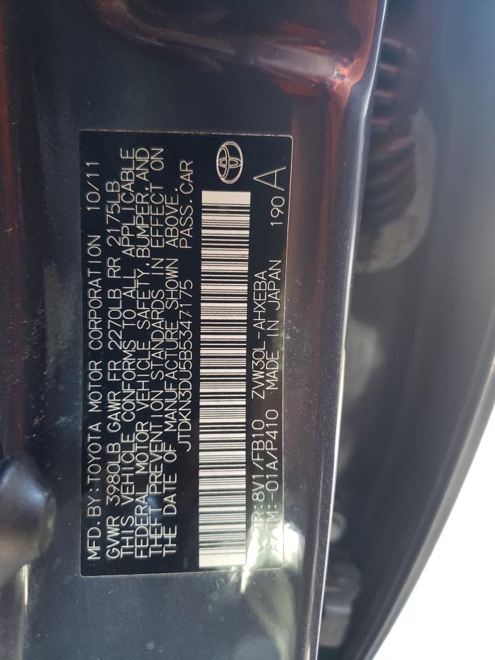 Photo 10 from auction – 2011 TOYOTA PRIUS with VIN JTDKN3DU5B5347175