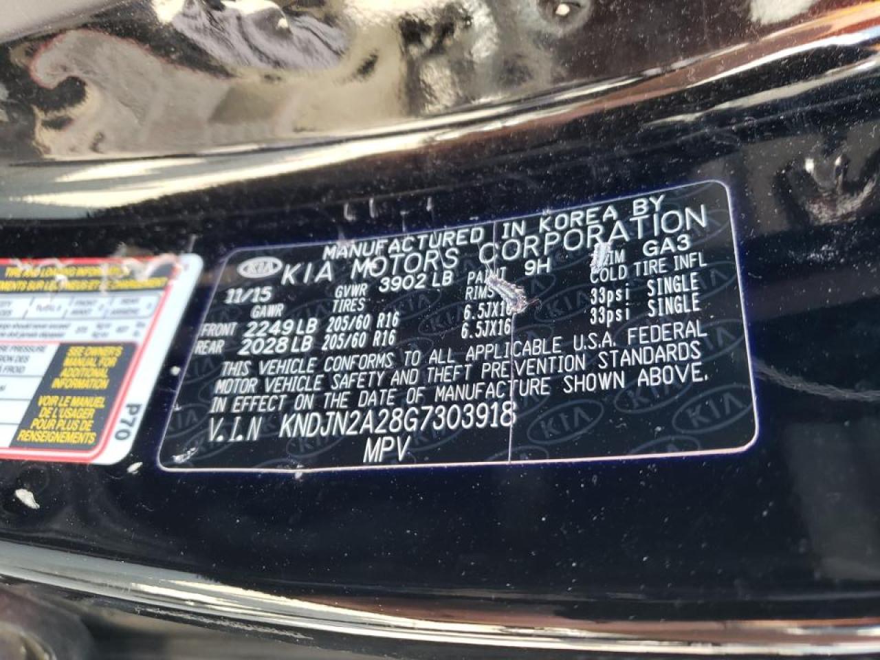 Photo 10 from auction – 2016 KIA SOUL with VIN KNDJN2A28G7303918